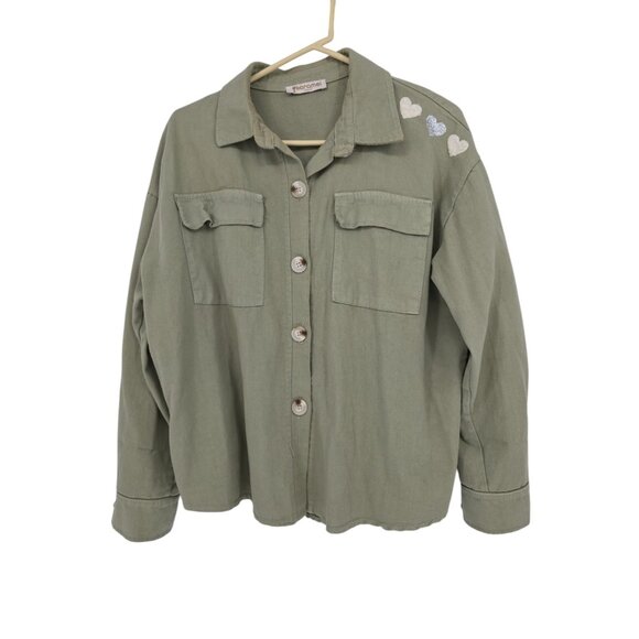 Karamel Collection Size XL Womens Love Jacket Army Green Button Up Shacket - Picture 2 of 6